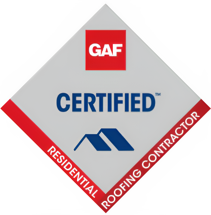 A gaf certified residential roofing contractor logo.